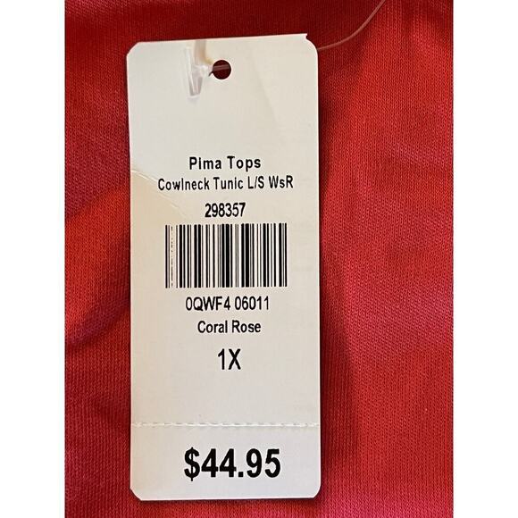 NWT! L.L. Bean Women's Cowlneck Tunic Top/Blouse. supima cotton. Coral rose. 1X - Picture 4 of 8